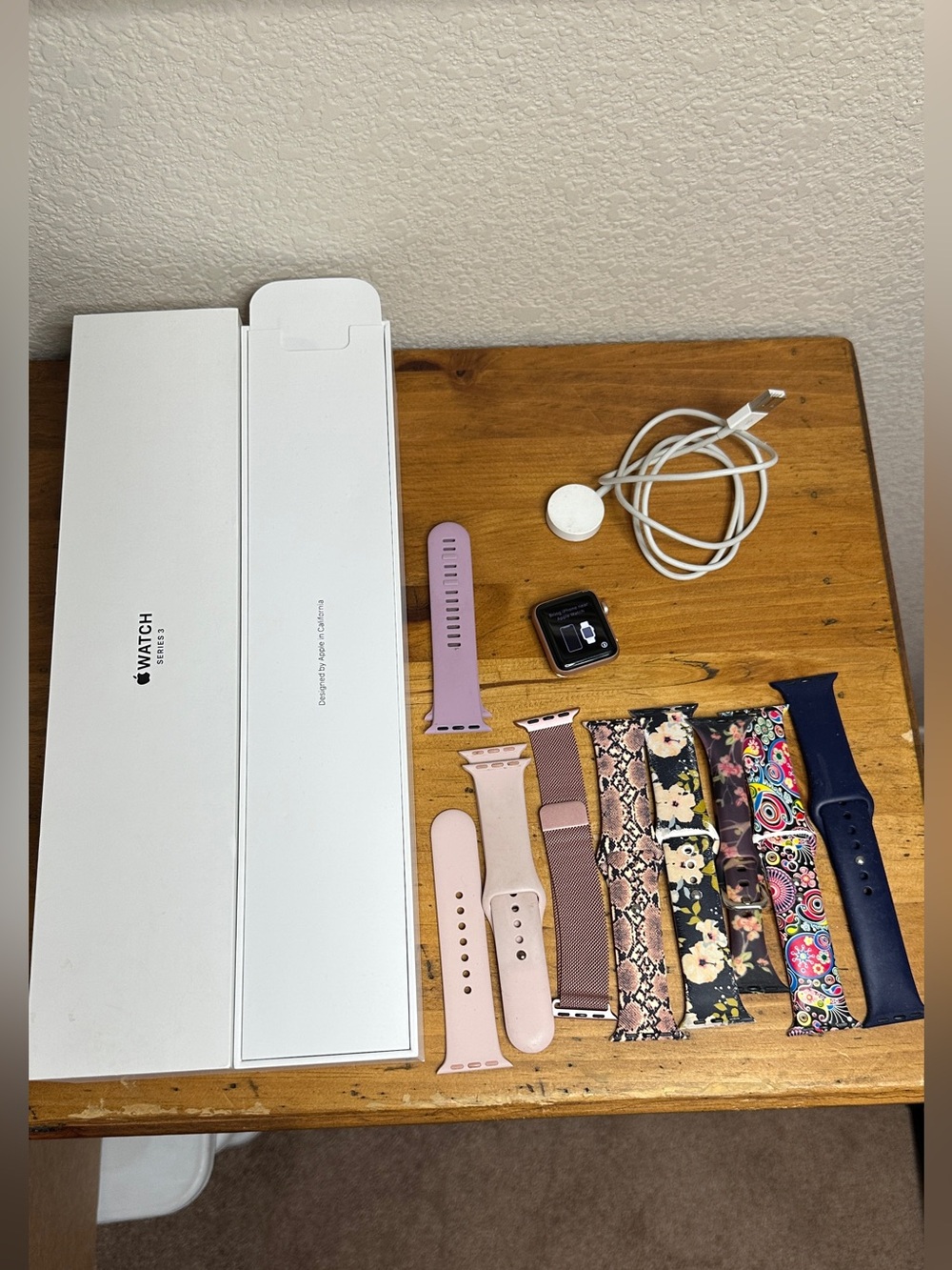 Apple Watch Series 3, 38mm Gold Aluminum and multiple bands